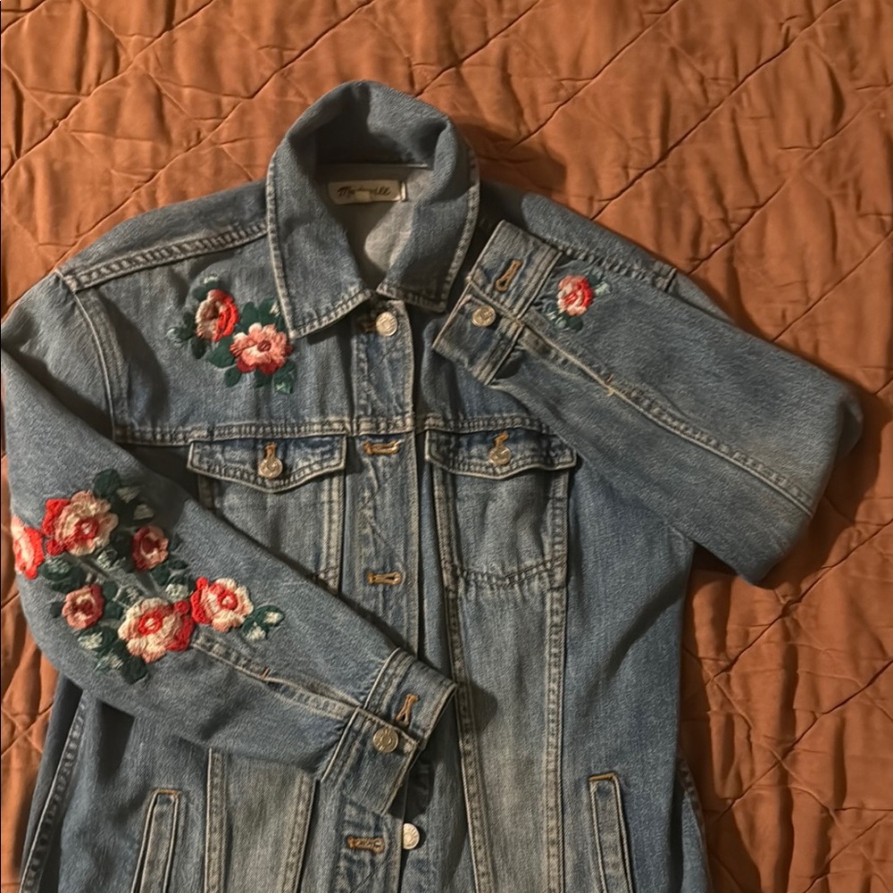Madewell Blue Jean Jacket with Floral Embroidery
